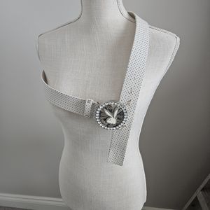 Gently worn playboy glitter spinning belt with rhinestones belt buckle attached